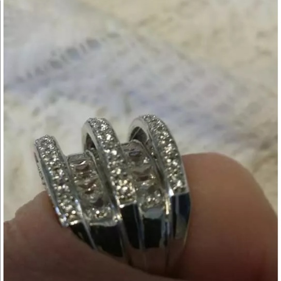 QVC Sterling Silver stamped Size 7 wide Diamond band - Picture 3 of 5